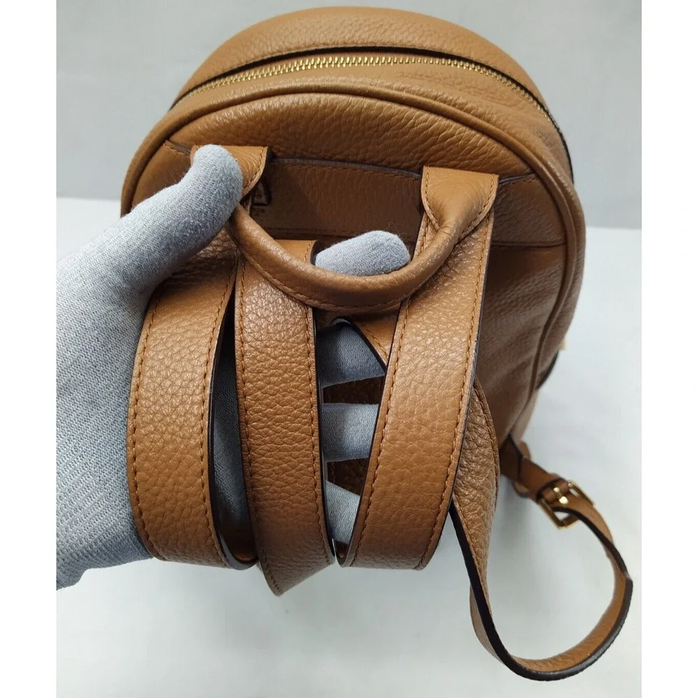 Michael Kors Tan Brown Pebbled Leather Pocket Zip Around Backpack